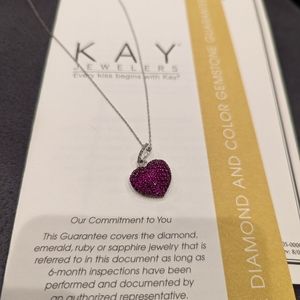 10kt white gold heart pendant with diamonds and lab-made rubies